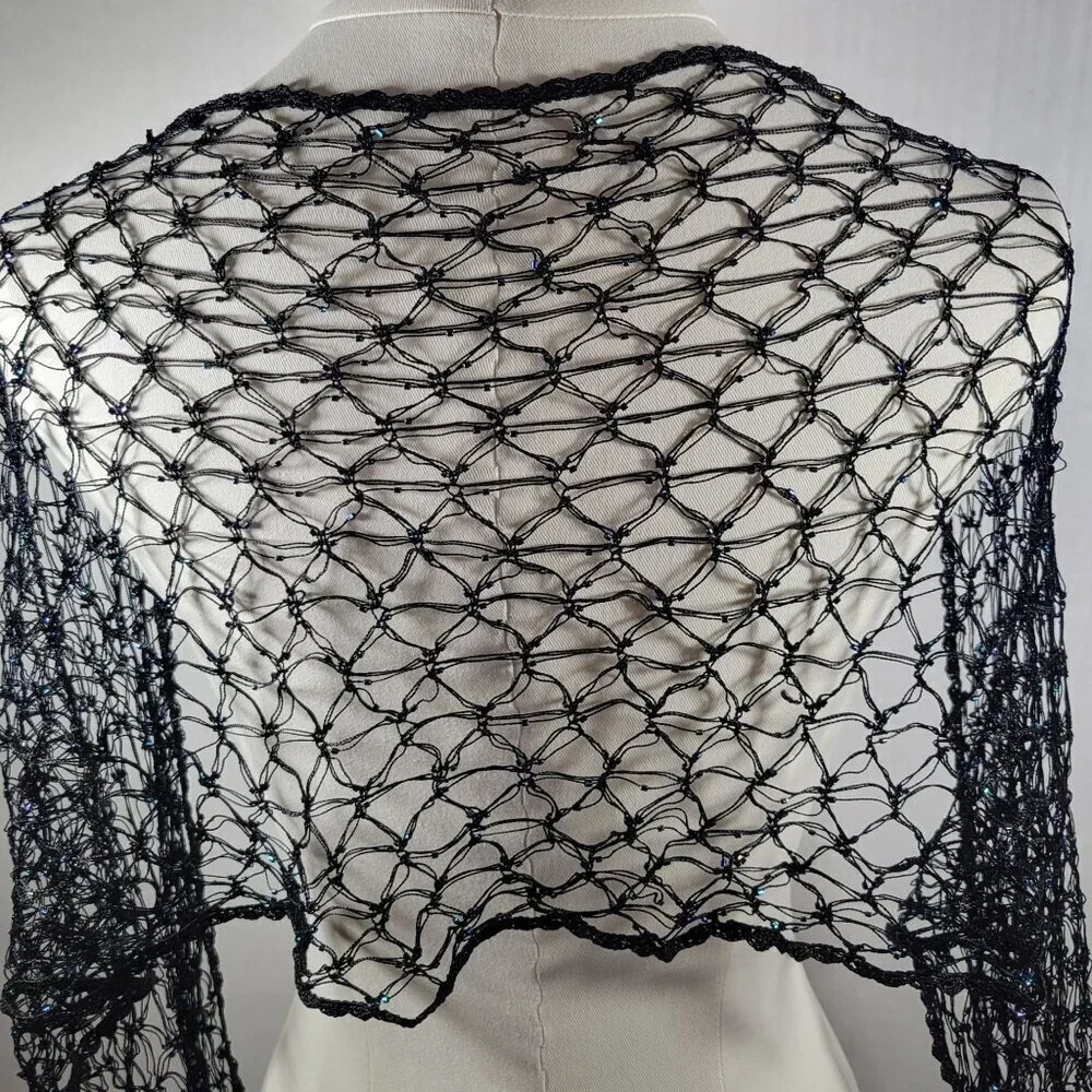 Chico's Beaded Crochet Elegant Special Occasion Rayon Fringed Wrap Shawl